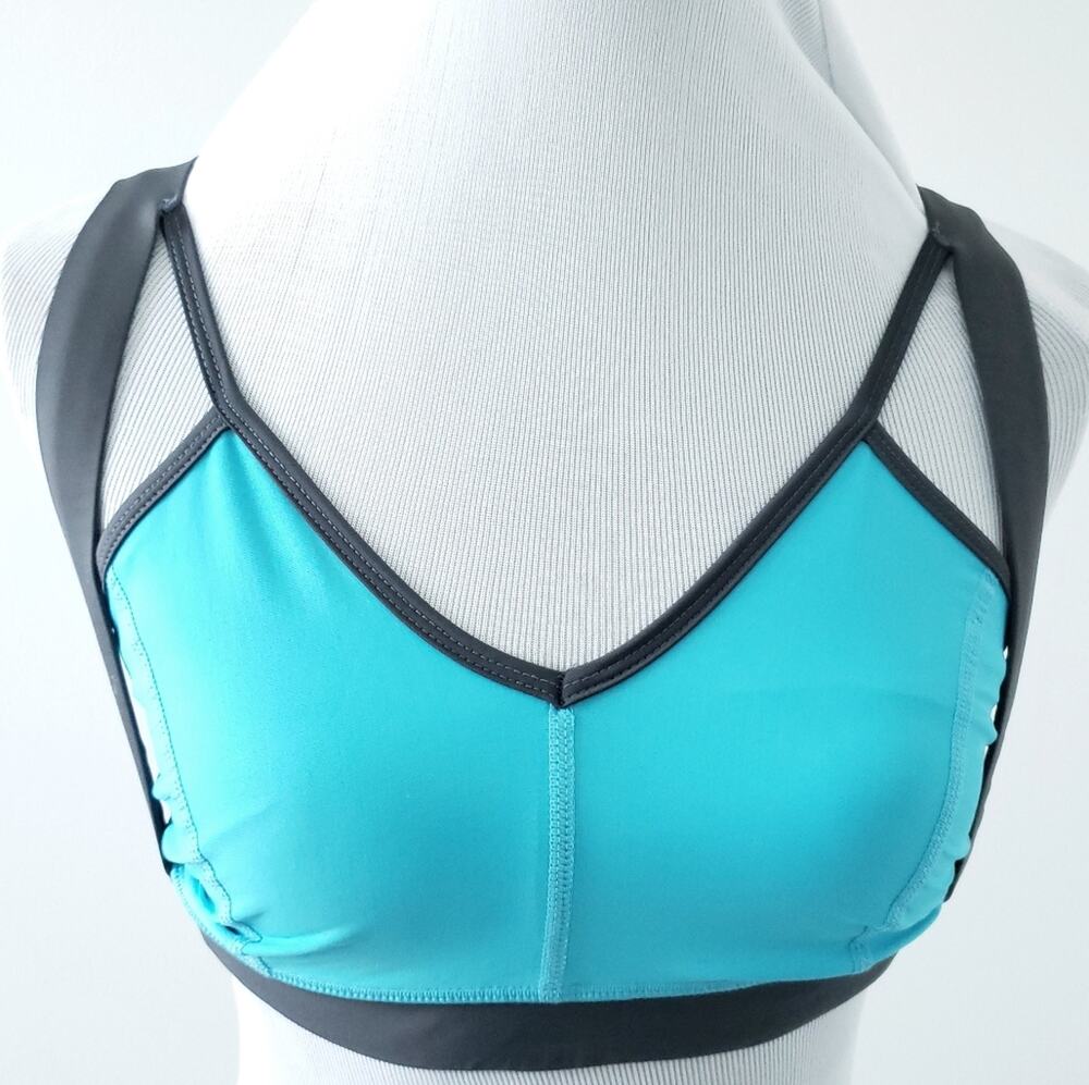 Karma Teal Gray Strappy Sports Bra Athletic Run